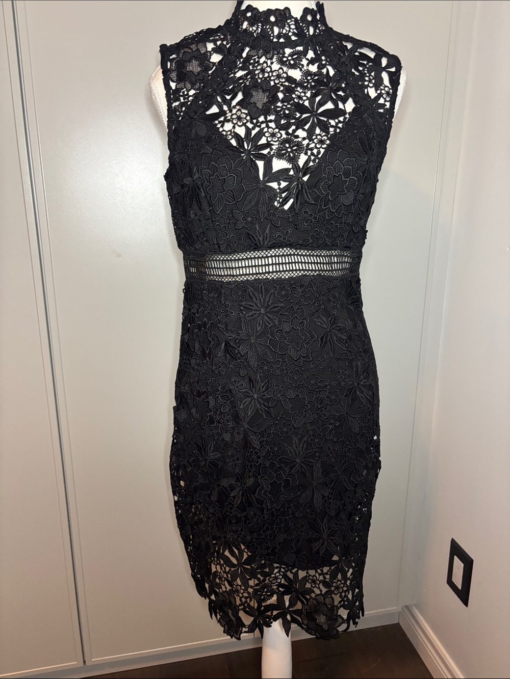Bardot Black Floral Crochet Midi Dress
